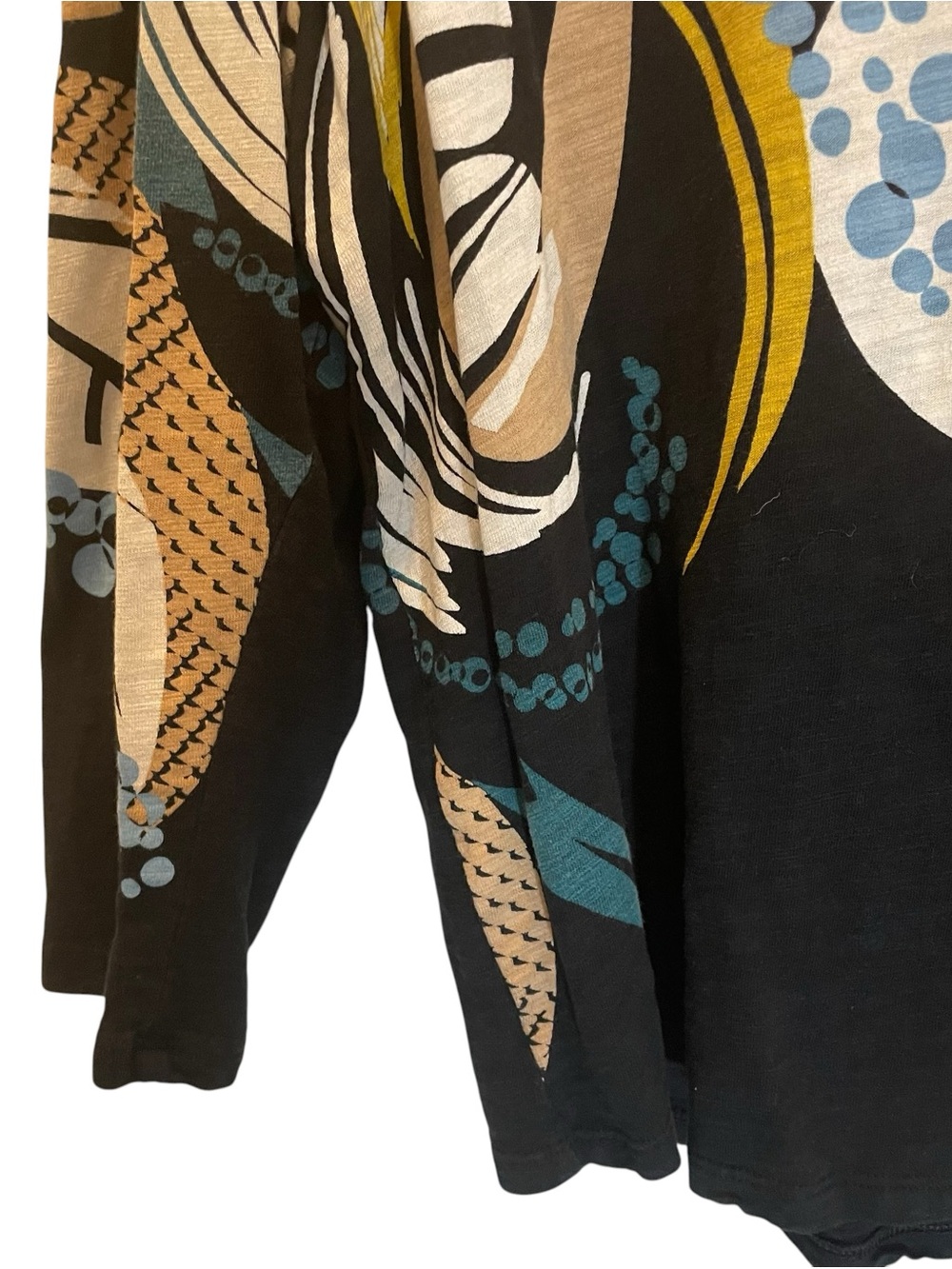 Chico's Abstract Tropical V-Neck Puff SleeveTop Black & Multicolor Leaf Print XL - Picture 4 of 8